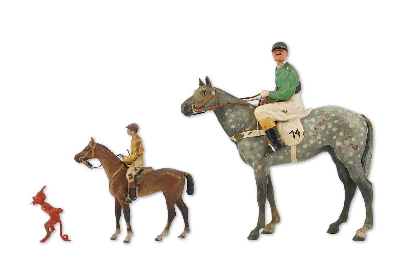 Two Austrian cold-painted bronze figures groups of jockeys on racehorses, early 20th century